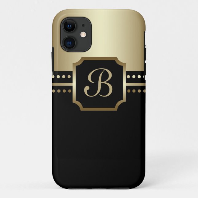 Coque iphone d'or noir élégant du monogramme B (Dos)
