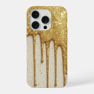 Coque iPhone 15 Pro Doré Luxe Étincelle Goutte ✨ Luxe Paillettes Glamo