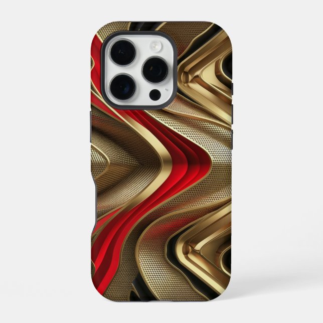 Coque iPhone Dos doré et motif rouge (Verso)