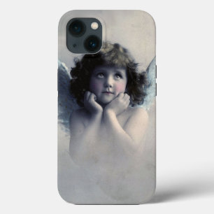 Etui iPhone 13 Douce ange vintage aux joues roses dans les nuages