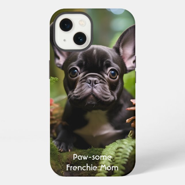 Coque iPhone 🐶💛Douce chiot Frenchie dans une jungle (Verso)