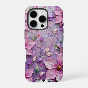 Coque iPhone 16 Pro Douce Fantaisie Florale Rose et Violette