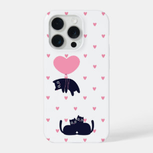 Coque iPhone 15 Pro Douce Polka Cœurs de Chat