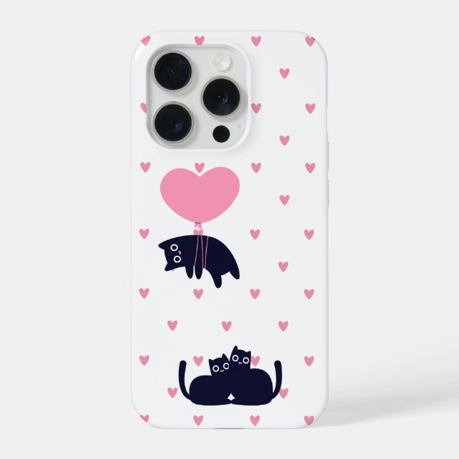 Coque iPhone Douce Polka Cœurs de Chat (Verso)