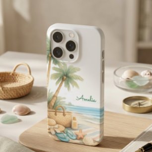 Coque iPhone 15 Pro Douce Sérénité de la Plage Bleue Élégante Minimali