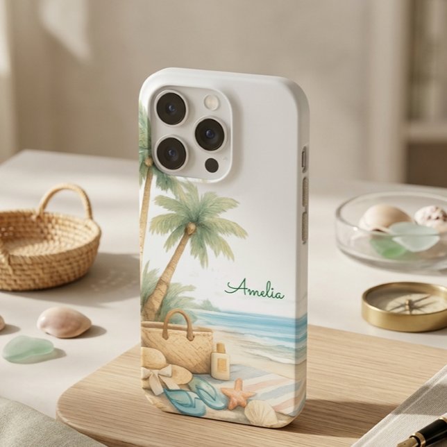 Coque iPhone Douce Sérénité de la Plage Bleue Élégante Minimali (Créateur téléchargé)