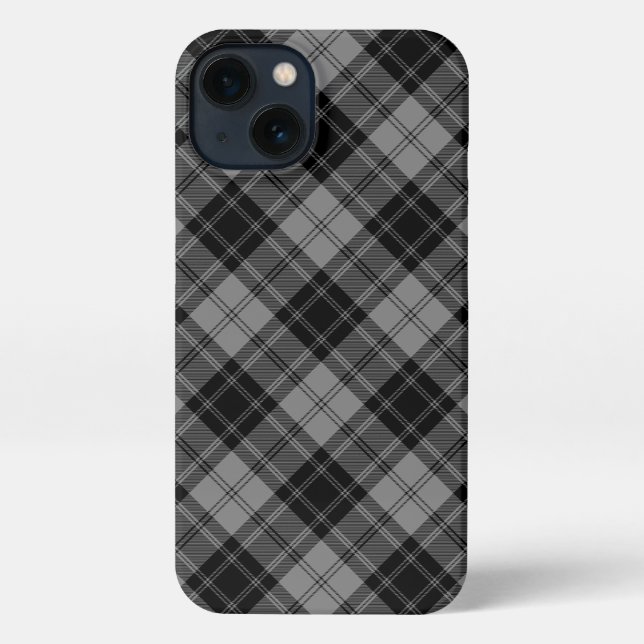 Coque iPhone Douglas tartan noir gris plaid (Verso)