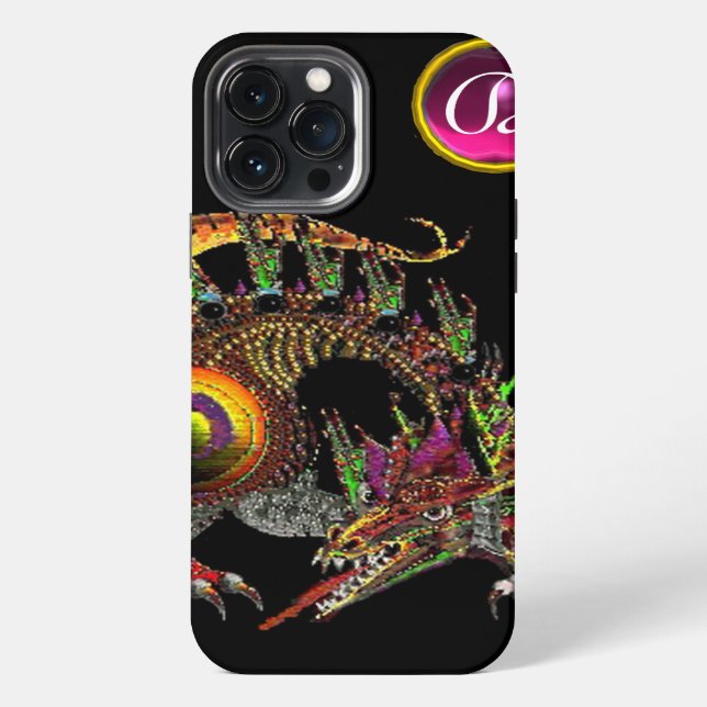 COQUE iPhone DRAGO,FANTASY DRAGON,PINK PURPLE GEMSTONE MONOGRAM (Verso)