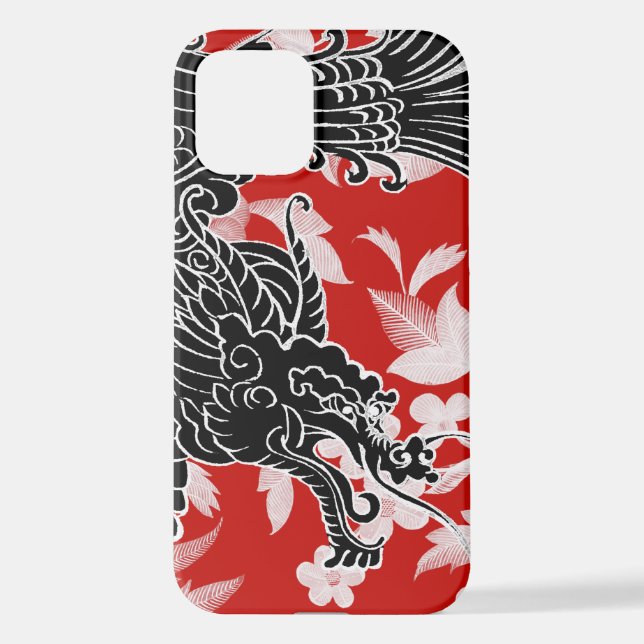 Coque iPhone Dragon asiatique - Noir sur rouge (Verso)