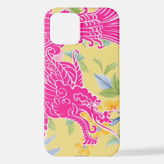 Coque iPhone Dragon asiatique - Rose sur Pastel (Verso)