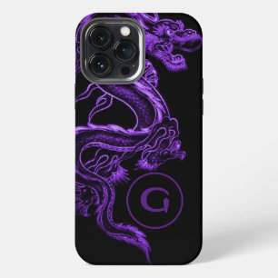 Etui iPhone 13 Pro Max Dragon Asiatique Violet Monogrammé  