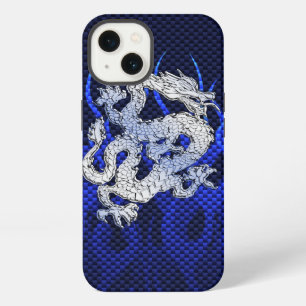 Etui iPhone 13 Dragon bleu dans du carbone chromé comme des flamm
