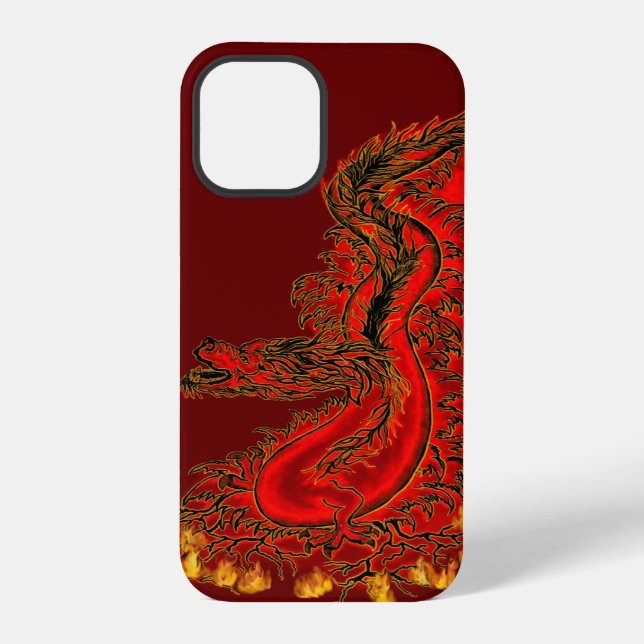 Coque iPhone Dragon chinois design rouge et or (Verso)