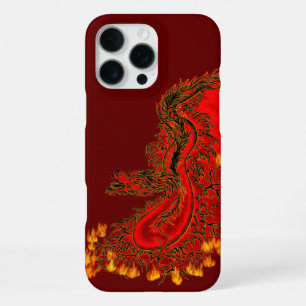 Coque iPhone 16 Pro Max Dragon chinois dessin rouge et or