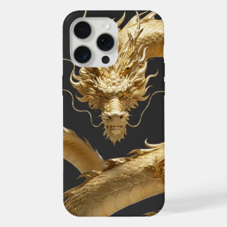 Coque iPhone 15 Pro Max Dragon Chinois Doré Art | Créature Mythique Fantas