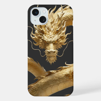 Coque iPhone 15 Plus Dragon Chinois Doré Art | Créature Mythique Fantas