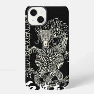 Etui iPhone 13 Dragon Chinois Mandala Zentangle Motif Noir