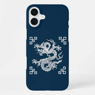 Coque iPhone 16 Plus Dragon Chinois Vintage en Blanc
