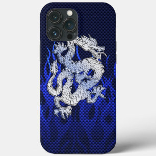 Etui iPhone 13 Pro Max Dragon dans Chrome comme bleu Carbon Fiber Styles