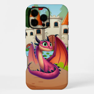 Coque iPhone 16 Pro Max Dragon de dessin animé mignon violet/rouge