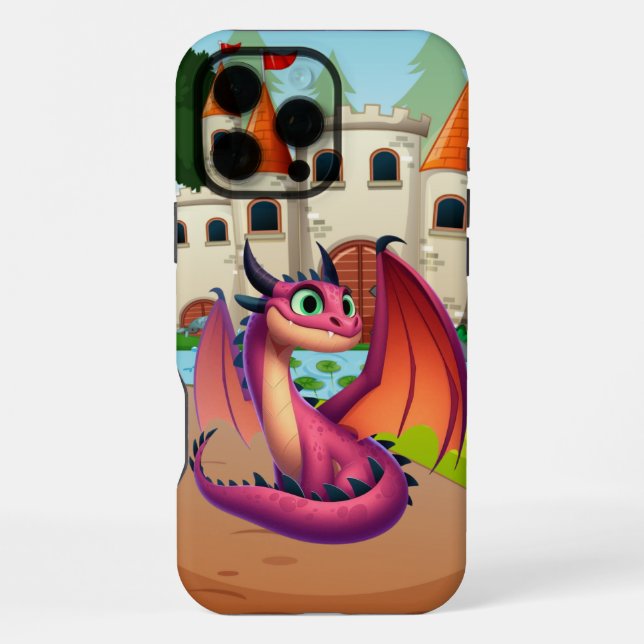 Coque iPhone Dragon de dessin animé mignon violet/rouge (Verso)