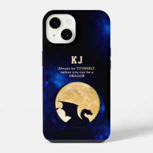 Coque Pour iPhone 14 Dragon de Minuit Initiales Minimalistes Retour à l