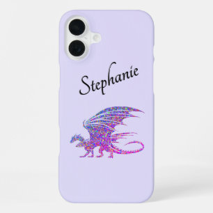 Coque iPhone 16 Plus Dragon de mosaïque Extraordinaire violet personnel