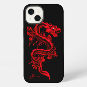 Etui iPhone 13 Dragon de style chinois rouge