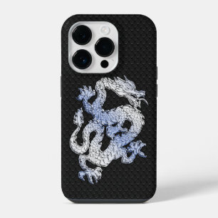 Coque Pour iPhone 14 Plus Dragon de style Chrome sur peau de serpent noir