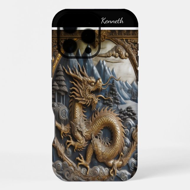 Coque iPhone Dragon d'or à l'effigie (Verso)