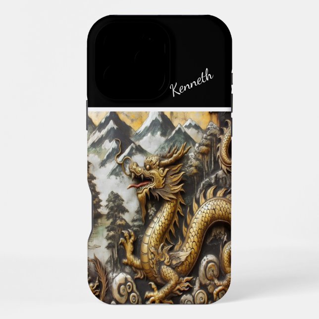 Coque iPhone Dragon d'or ascendant (Verso)