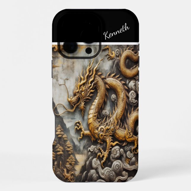 Coque iPhone Dragon Doré Ascendant (Verso)