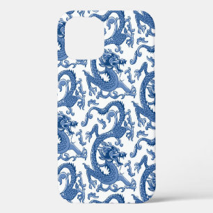 Coque iPhone 12 Pro Dragon en chinoiserie bleu et blanc