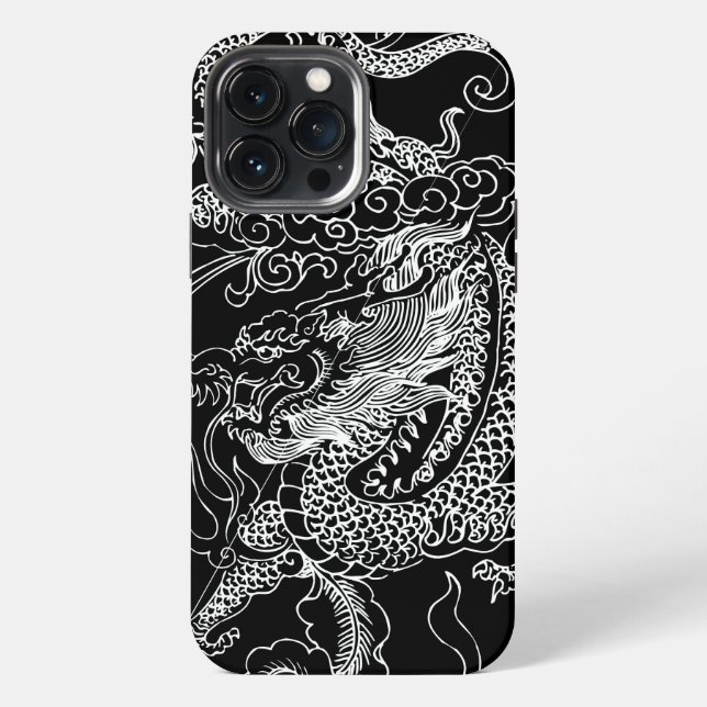 Coque iPhone Dragon noir et blanc (Verso)