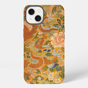 Etui iPhone 13 DRAGON PARMI LES PIŒNIES,FLEURS,FEUILLES VERTES Fl