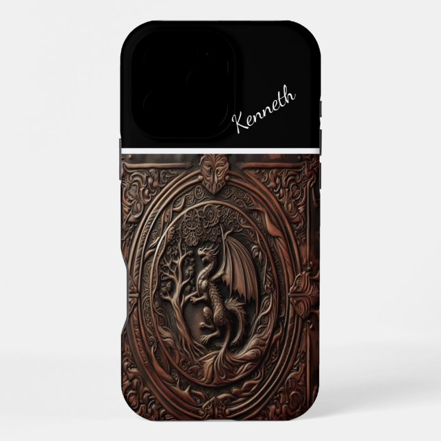 Coque iPhone Dragon sculpté dans le cuir (Verso)