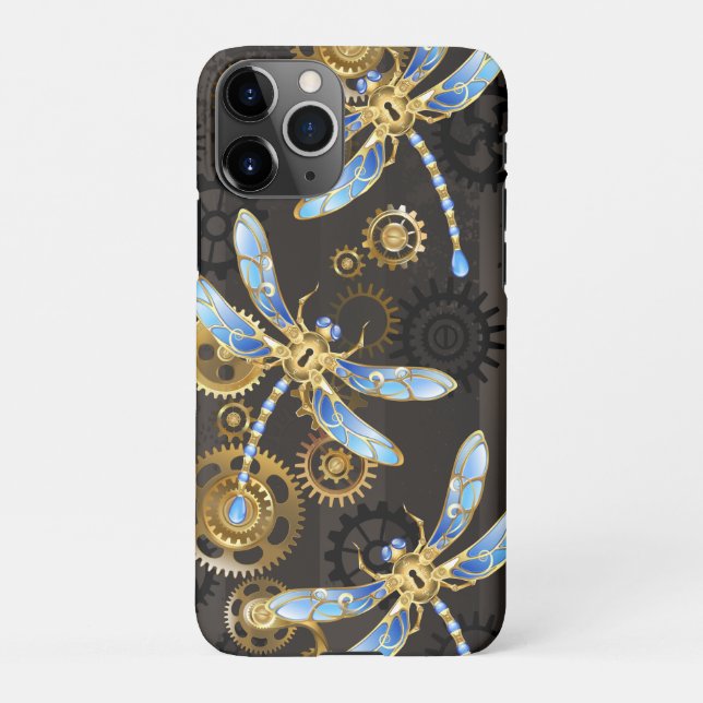 Coque iPhone Dragonflies de Steampunk sur arrière - plan rayé b (Dos)