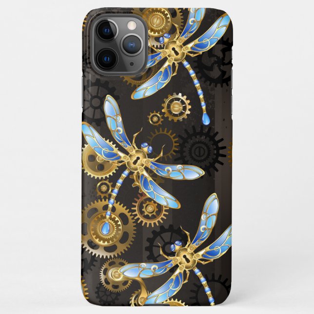 Coque iPhone Dragonflies de Steampunk sur arrière - plan rayé b (Dos)