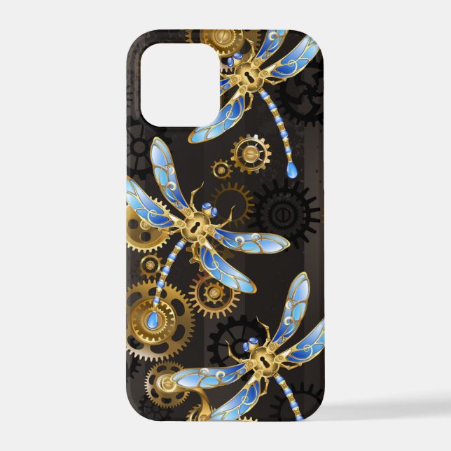 Coque iPhone Dragonflies de Steampunk sur arrière - plan rayé b (Verso)