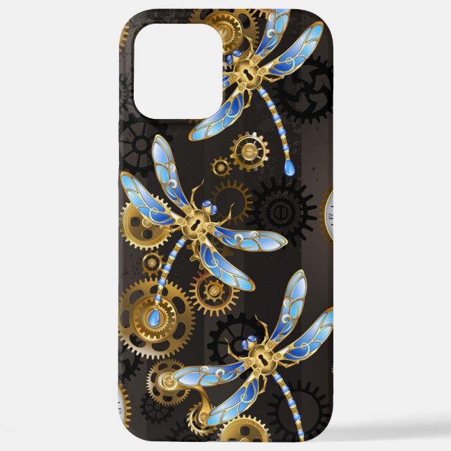 Coque iPhone Dragonflies de Steampunk sur arrière - plan rayé b (Verso)
