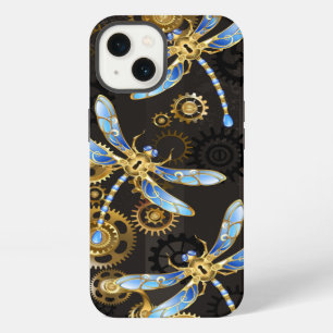 Etui iPhone 13 Dragonflies de Steampunk sur arrière - plan rayé b