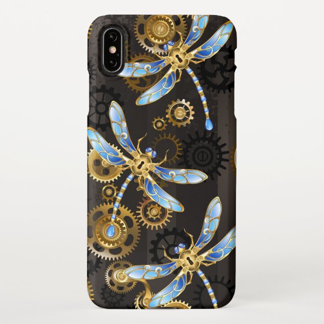 Coque iPhone Dragonflies de Steampunk sur arrière - plan rayé b (Dos)
