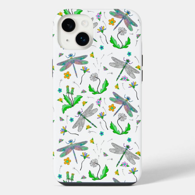Coque iPhone Dragonflies Whimsical et Dandelions main tiré (Verso)