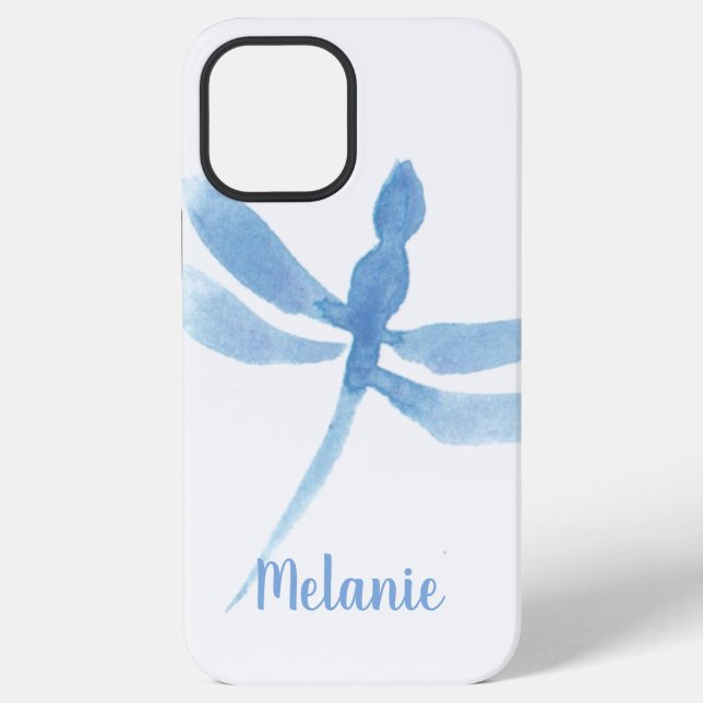 Coque iPhone Dragonfly Monogrammé Aquarelle Bleu  (Verso)