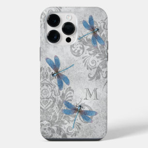 Coque Pour Pour iPhone 14 Pro Max Dragonlies vintages Grunge Damask avec Monogramme