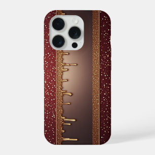 Coque iPhone 15 Pro Drame Liquide de Bourgogne sur Luxe Pailleté Doré