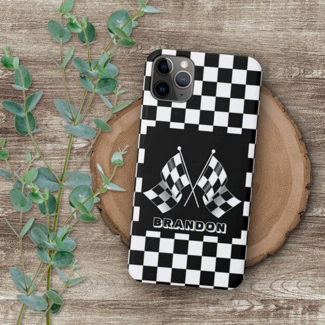 Coque iPhone Drapeau à carreaux personnalisé cool (Créateur téléchargé)