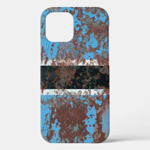 Coque iPhone 12 Drapeau abstrait de fond grunge ancien Botswana, v