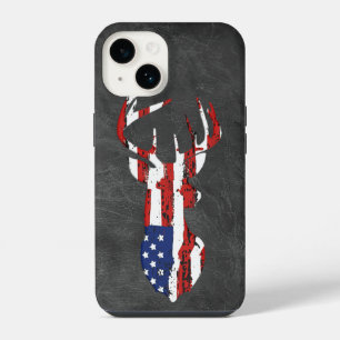 Coque Pour iPhone 14 Drapeau américain Cerf sur cuir  