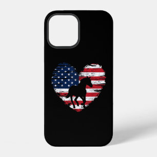 Coque iPhone 12 Drapeau américain cheval cœur USA Fierté patriotiq